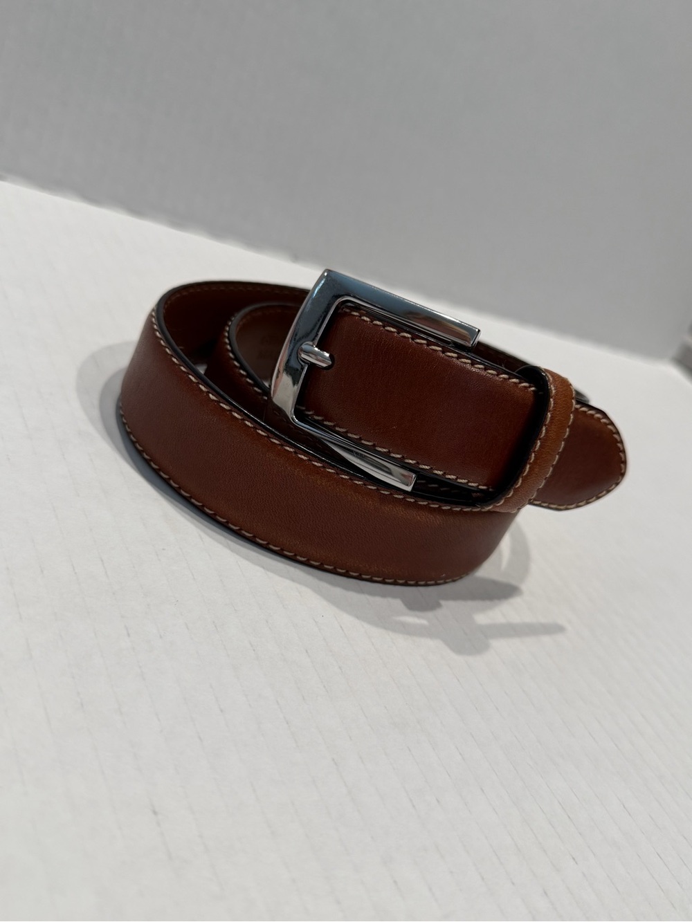 Brooks Brothers Men’s 32 Saddle Brown Genuine Leather Belt Silver